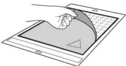 Illustration of a hand pressing down on a tablet screen with a triangular graphic overlay (no text or symbols)