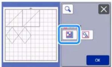 Screenshot of a graphic editing interface showing a grid diagram and a dialog box with icons and an 'OK' button.