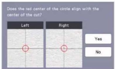 Does the red center of the circle align with the center of the cut? Left Right Yes No