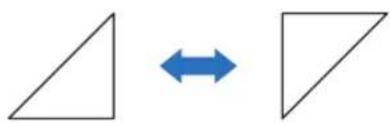 Two triangles, one large and one small, with a blue double-headed arrow between them (no text or symbols)
