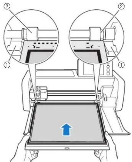Technical diagram showing two views of a printer or printer with labeled parts and an upward arrow indicator.