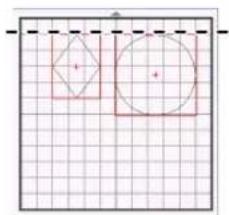 Geometric diagram showing a square and a circle with side indicators, overlaid on a grid background.
