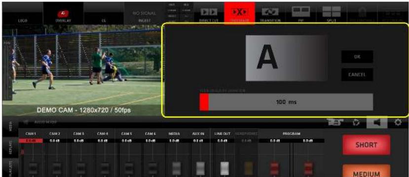 LICK DISPLAY CG NO SIGNAL INFAST DO NOT TRANSFORM ON OK CANCEL A 100 ms DEMO CAM - 1280x720 / 50fps CAM 1 CAM 2 CAM 3 CAM 4 CAM 5 CAM 6 MEDIA AUX IN LINE OUT HISTORY PROGRAM 2.0 dB 0.0 dB 0.0 dB 0.0 dB 0.0 dB 0.0 dB 0.0 dB 0.0 dB 0.0 dB 0.0 dB SHORT MEDIUM