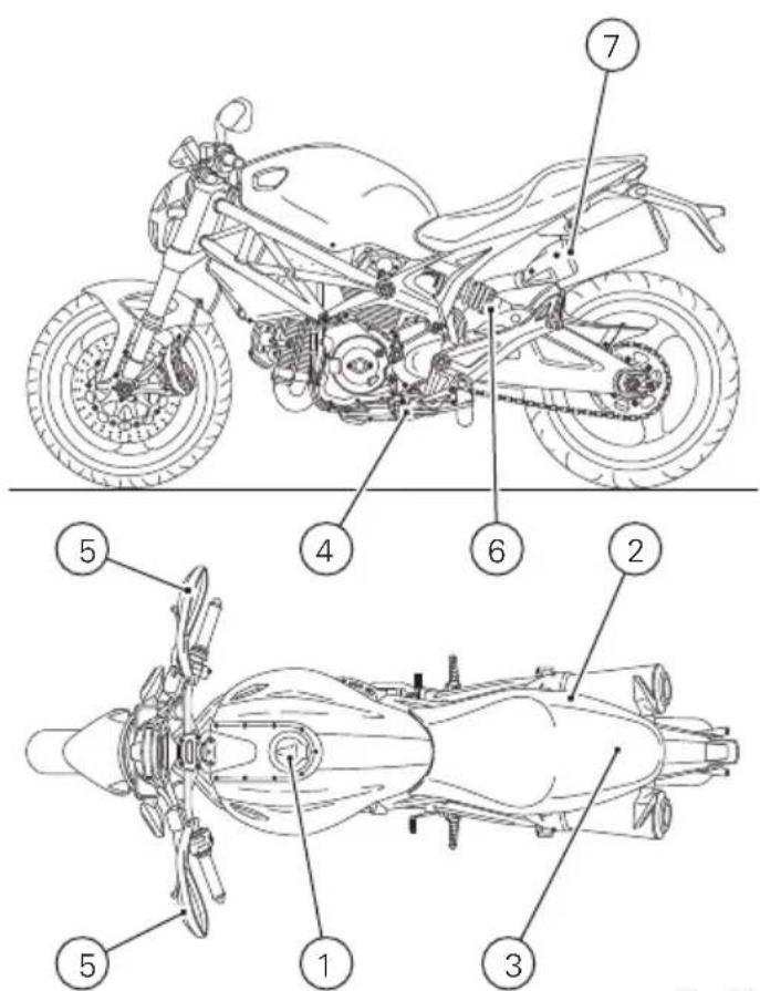 Technical diagram of motorcycle components with numbered parts for identification