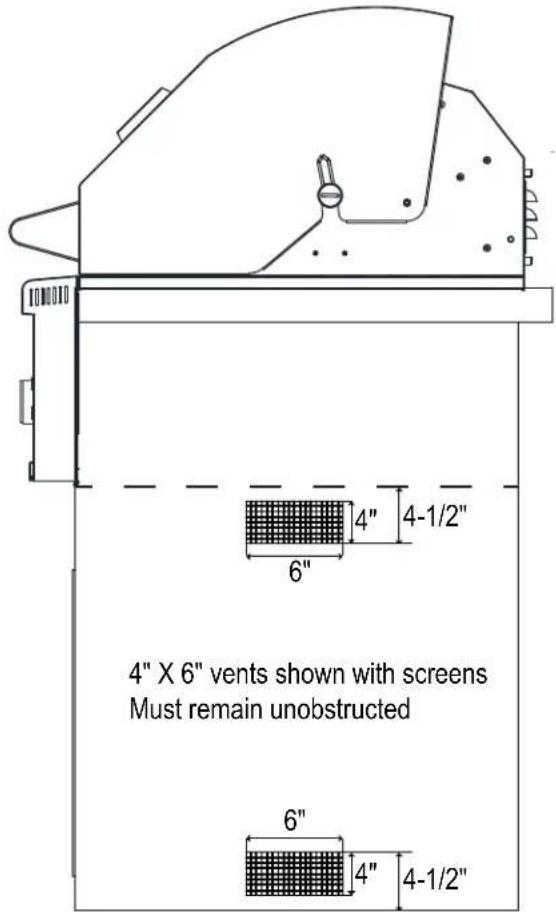 4" X 6" vents shown with screens Must remain unobstructed