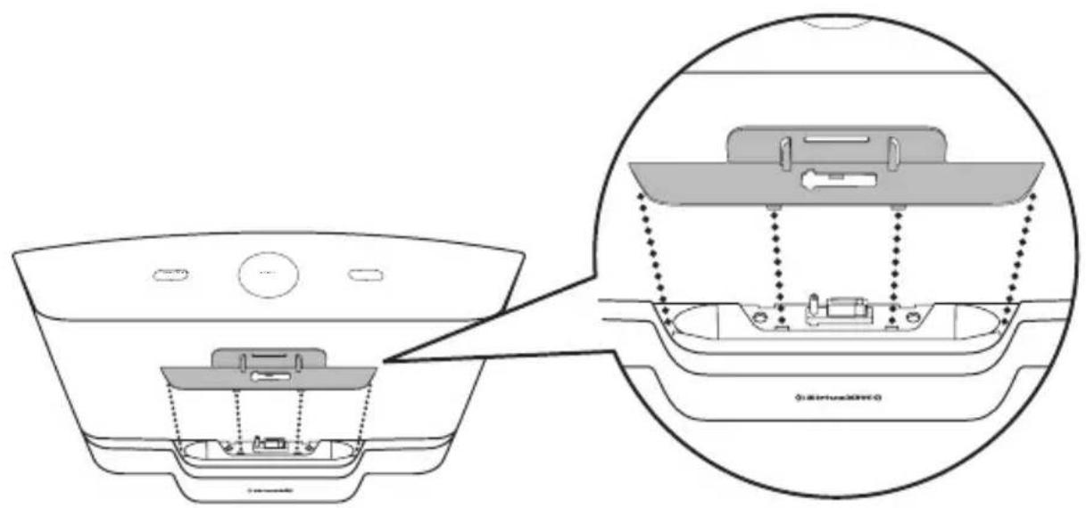Technical diagram showing a device interior with labeled components and a magnified view of the interior structure.