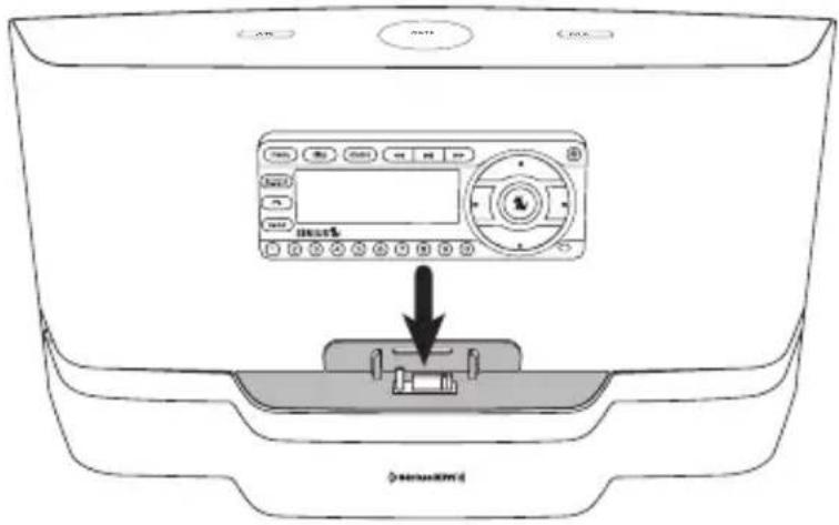 Diagram of a device rear panel with labeled buttons and a control panel showing 'insert' button, indicating a switch or reset.