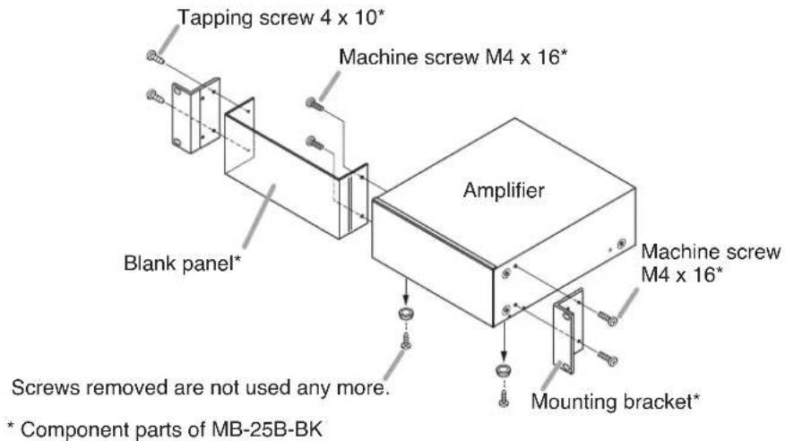Tapping screw 4 x 10* Machine screw M4 x 16* Blank panel* Screws removed are not used any more. * Component parts of MB-25B-BK Amplifier Machine screw M4 x 16* Mounting bracket*
