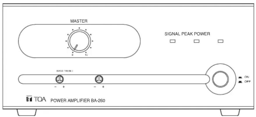 MASTER 0 10 SIGNAL PEAK POWER BASS THERLE - + - + TOA POWER AMPLIFIER BA-260 ON OFF