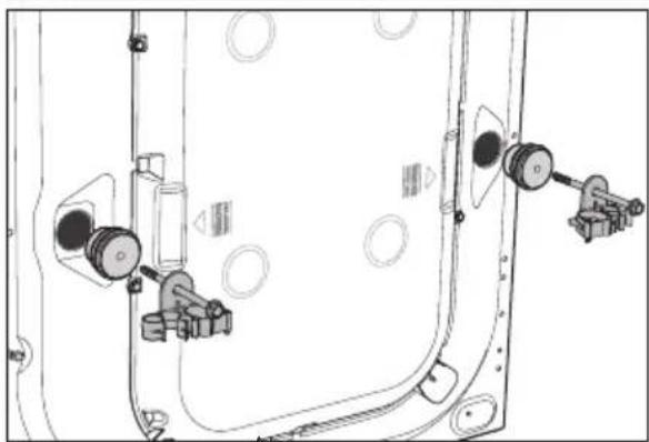 Technical line drawing of a mechanical assembly with mounting holes and adjustment knobs (no text or symbols).