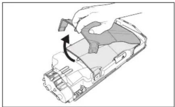 Illustration of a hand holding a device with an arrow indicating rotation or change.