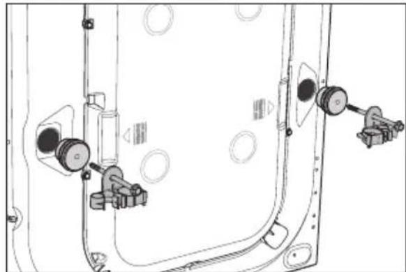 Technical line drawing of a mechanical assembly with mounting holes and adjustment knobs (no text or symbols).