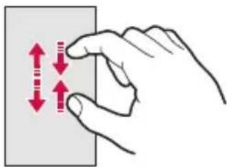 Diagram showing hand gesture with red double-headed arrows indicating vertical motion or movement, likely illustrating a mechanical or electrical concept.