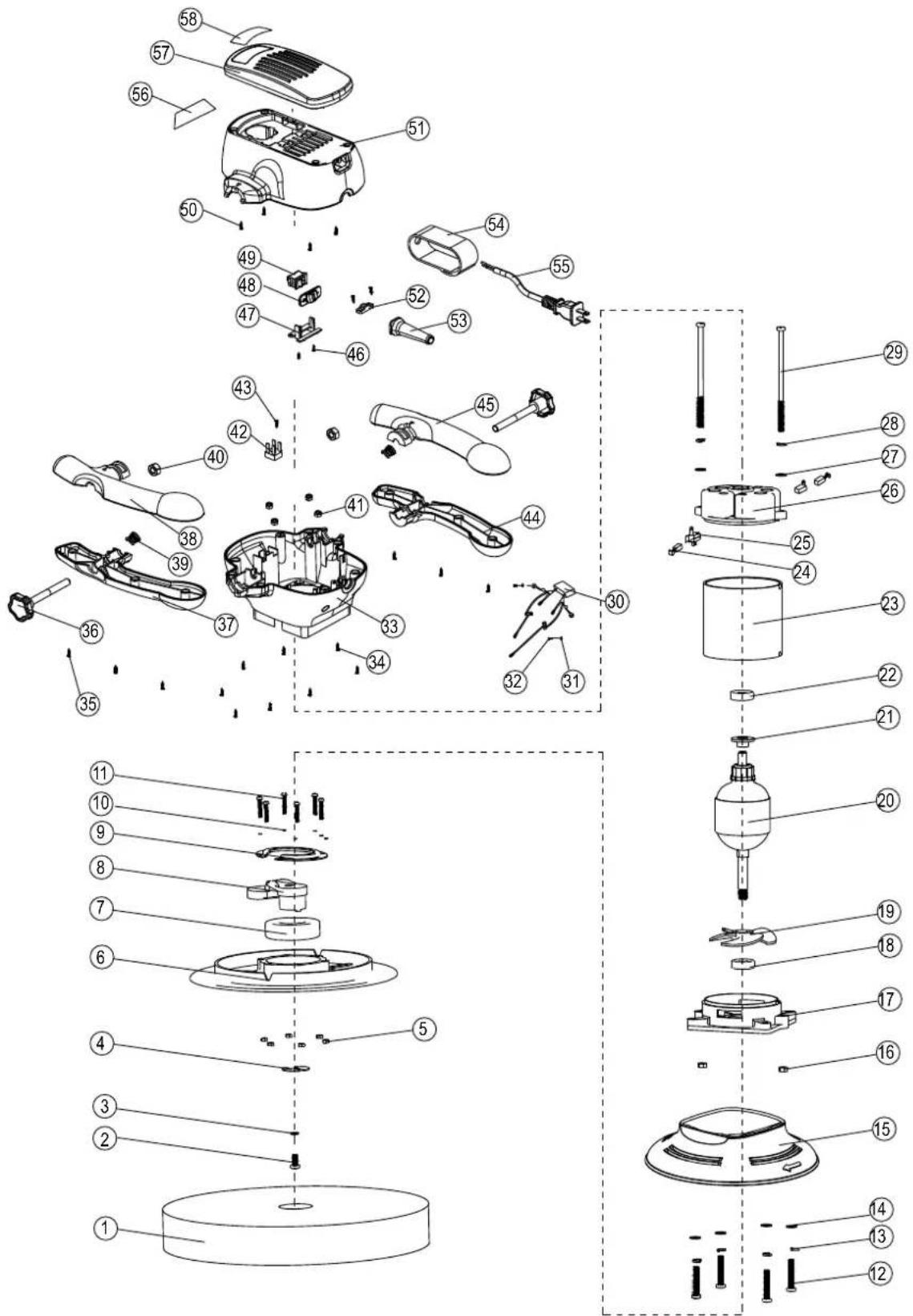Exploded view diagram of a cleaning or cleaning device with numbered parts for identification
