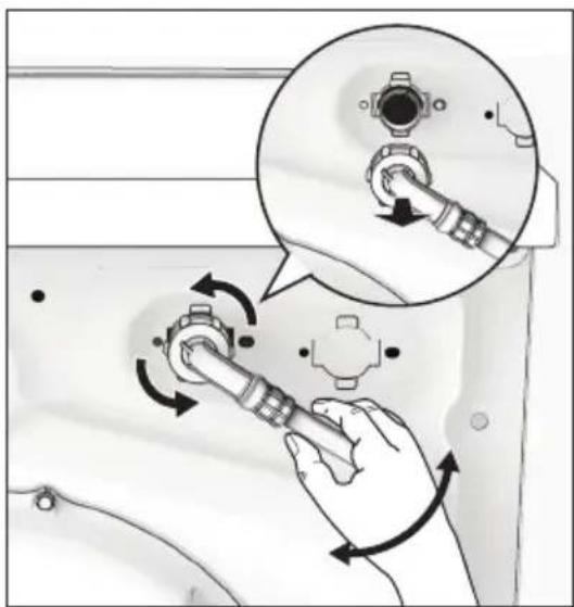Diagram illustrating a hand using a valve to adjust a component, with an inset showing the close-up of the valve mechanism.