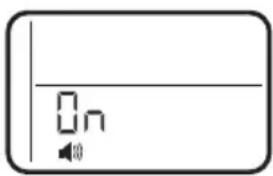 Digital display screen showing a 'On' button and speaker icon, likely from an app interface