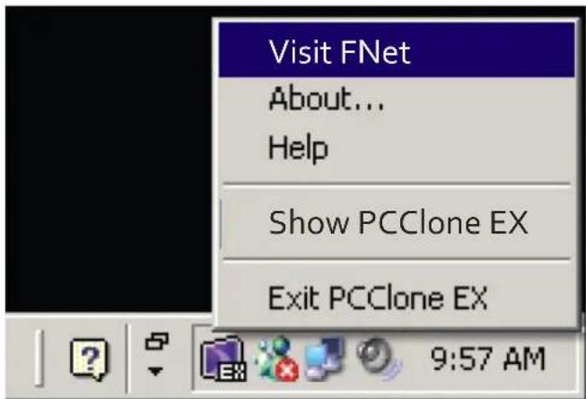 Visit FNet About... Help Show PCClone EX Exit PCClone EX 9:57 AM