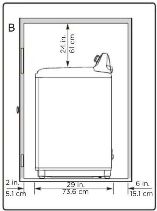 B 24 in. 61 cm 2 in. 5.1 cm 29 in. 73.6 cm 6 in. 15.1 cm