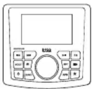 Front panel of a digital display control device with labeled buttons and a central rotary knob