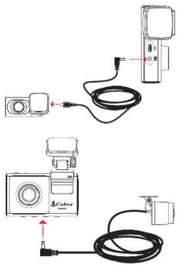 Diagram showing two types of camera setups with labeled components and wiring connections