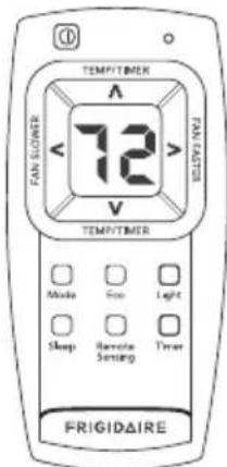 TEMP/TIMER A 72 V FAN FASTER TEMP/TIMER Mode Sun Light Sleep Remote Sensing Timer FRIGIDAIRE