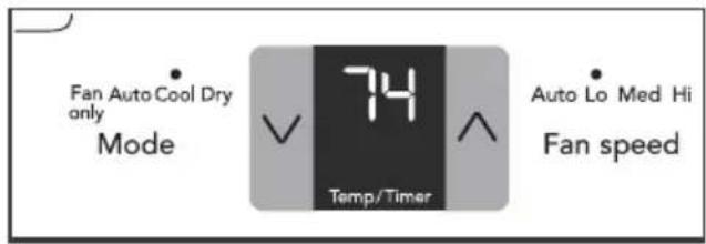 Fan Auto Cool Dry only Mode 74 Temp/Timer Auto Lo Med Hi Fan speed
