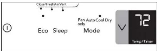 Close/FreshAir/Vent Eco Sleep Fan Auto Cool Dry only Mode 72 Temp/Timer