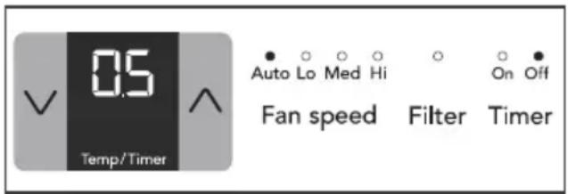 05 Temp/Timer Auto Lo Med Hi On Off Fan speed Filter Timer