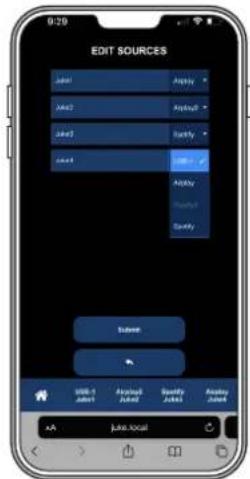 0:29 EDIT SOURCES Add1 Apply Add2 Apply Add3 Apply Add4 Apply Apply Apply Apply Save USB-1 Add1 ApplyB ApplyB Specify Add1 Apply Add2 Add3 Add4 USB-1 Local Add1 Local Apply Local
