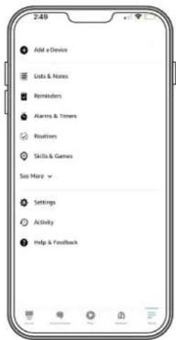 Add a Device Lists & Notes Reminders Alarms & Timers Routines Skills & Games See More Settings Activity Help & Feedback