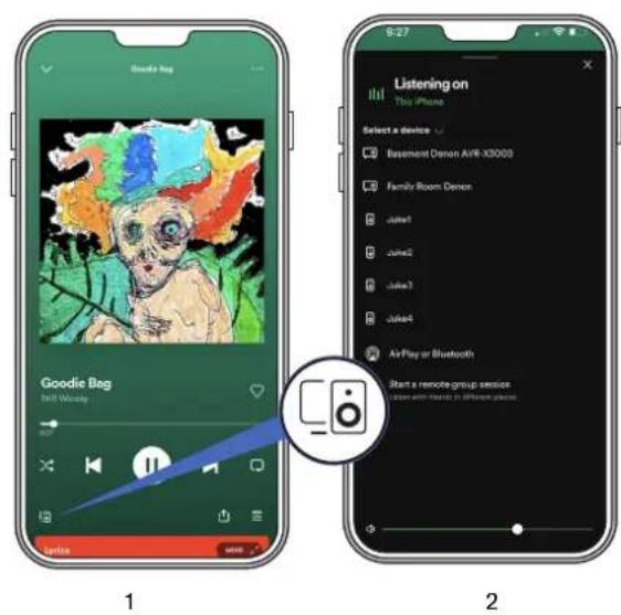 Goodie Bag 1 2 Listening on This iPhone Select a device Bassment Demon Air#: X3000 Family Room Demon Julie1 June2 Julie3 Julie4 AirPlay or Bluetooth Start a remote group session Listen with hands in different places