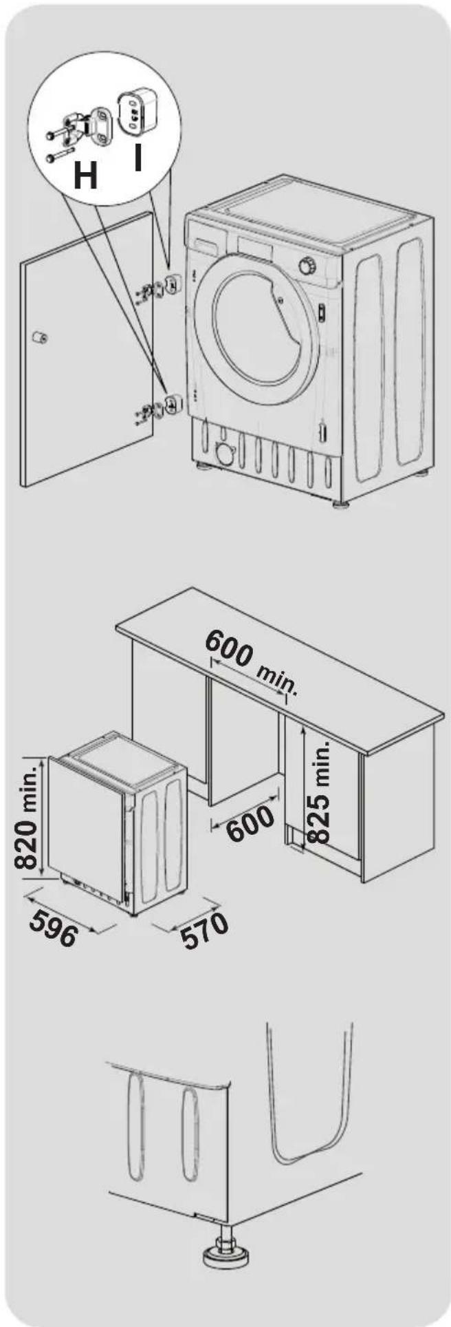 HOOVER H-WASH 300 PRO HBWM 916TAHC-80 - Instructions for mounting the furniture door - 2