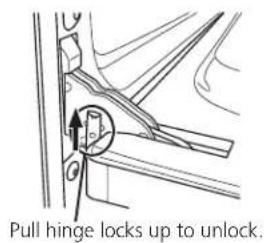 Pull hinge locks up to unlock.