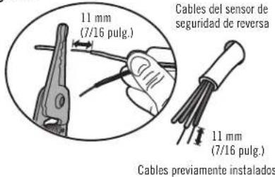 11 mm (7/16 pulg.) Cables del sensor de seguridad de reversa 11 mm (7/16 pulg.) Cables previamente instalados