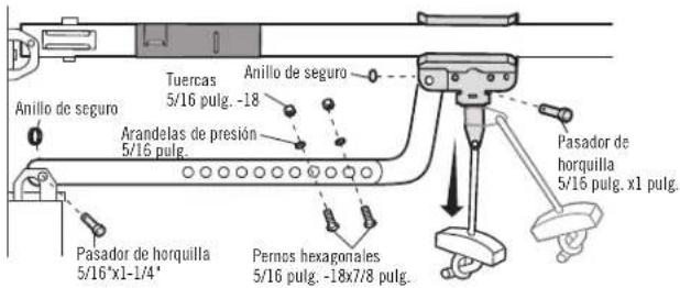 Anillo de seguro Tuercas 5/16 pulg. -18 Anillo de seguro Arandelas de presión 5/16 pulg. Pasador de horquilla 5/16"x1-1/4" Pernos hexagonales 5/16 pulg. -18x7/8 pulg. Pasador de horquilla 5/16 pulg. x1 pulg.