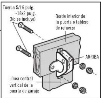 Tuerca 5/16 pulg. -18x2 pulg. (No se incluye) Borde interior de la puerta o tablero de refuerzo ARRIBA Linea central vertical de la puerta de garaje