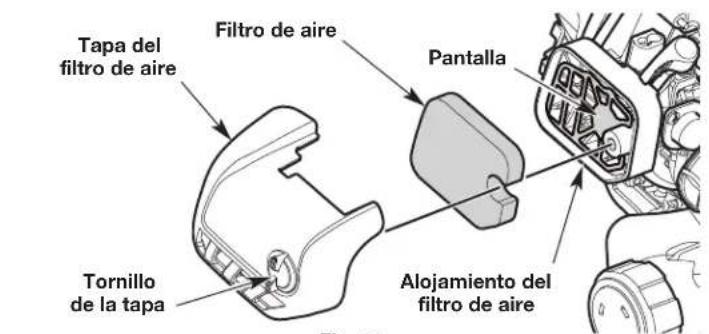 Tapa del filtro de aire Filtro de aire Pantalla Tornillo de la tapa Alojamiento del filtro de aire