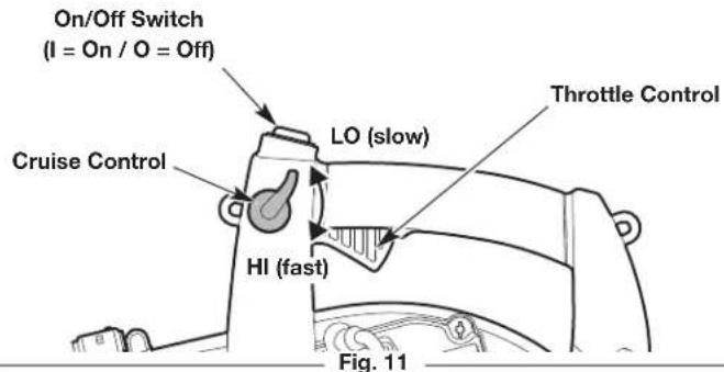 On/Off Switch (I = On / O = Off) Cruise Control LO (slow) Throttle Control HI (fast) Fig. 11
