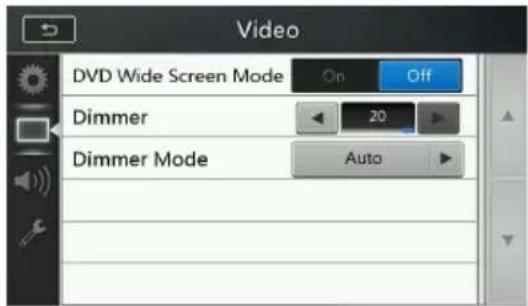 Video DVD Wide Screen Mode On Off Dimmer 20 Dimmer Mode Auto
