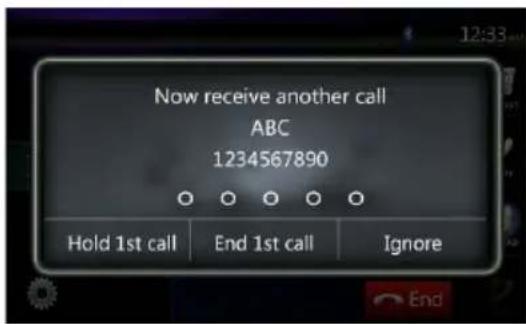 Now receive another call ABC 1234567890 Hold 1st call End 1st call Ignore