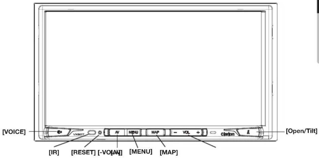[VOICE] [IR] [RESET] [-VO][AN] [MENU] [MAP] [VX807] AV MENU MAP - VOL clarion [Open/Tilt]