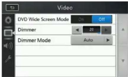 Video DVD Wide Screen Mode On Off Dimmer 20 Dimmer Mode Auto