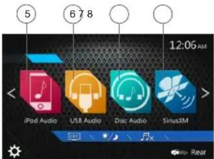 5 6 7 8 12:06 AM iPod Audio USB Audio Disc Audio SiriusXM Rear