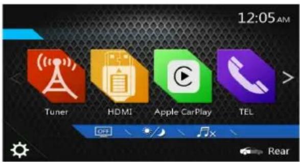 12:05 AM Tuner HDMI Apple CarPlay TEL OFF Rear