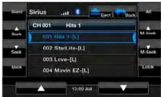Band Sirius .nl Eject Back All CH 001 Hits 1 001 Hits 1 [L] 002 StarLite-[L] 003 Love-[L] 004 Movin EZ-[L] Back M-Seek M-Seek LOCK 10:00 AM