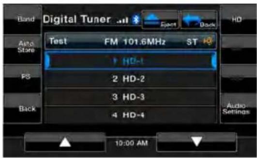 Digital Tuner .all Band Auto Store Test FM 101.6MHz ST HD HD-1 2 HD-2 3 HD-3 4 HD-4 Audio Settings 10:00 AM
