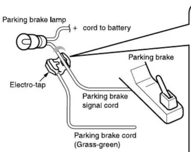 Parking brake lamp + cord to battery Electro-tap Parking brake Parking brake signal cord Parking brake cord (Grass-green)