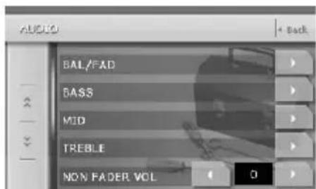 AUDIO BAL/FAD BASS MID TREBLE NON FADER VOL