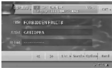 SIRIUS 2 SRI BOOKBOX Get-inly ELEC FAIRLE GANCE Elec CAT Title FORBIDDEN FRUITS Artist CASIOPEA R-Tsd. ---- << >> List > Search > Options Band © 有标题