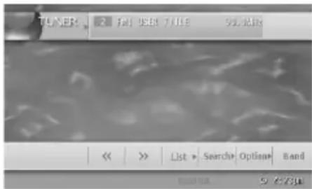 TUNER: 2.10 USB / OFF 50.00Hz << >> List Search Options Band